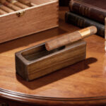 CigarLoong CL-004 engraved walnut wood single-cigar ashtray, alternate product view 2