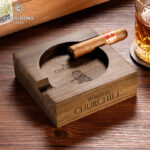 CigarLoong CL-006 engraved walnut wood two-cigar ashtray, alternate product view 1