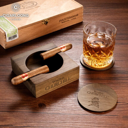 CigarLoong CL-006 engraved walnut wood two-cigar ashtray
