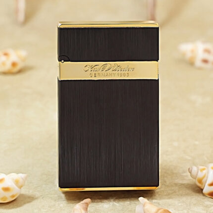 Karl Wieden KW-T0279 brushed black and gold-tone petrol lighter front view