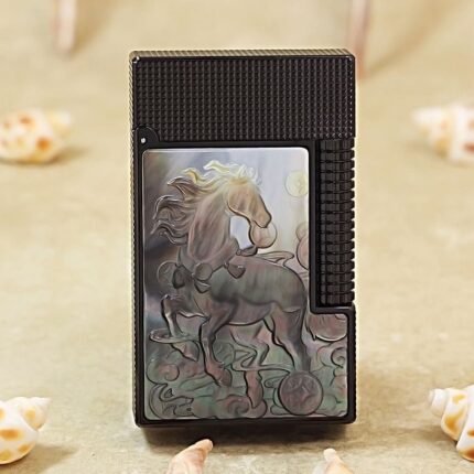 Karl Wieden KW-T0280B black mother-of-pearl Year of the Horse petrol lighter front view