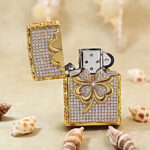 Zippo Gold-Tone Four-Leaf Clover Full Crystal Jacket Lighter – alternate view 2