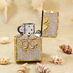 Zippo Gold-Tone Four-Leaf Clover Full Crystal Jacket Lighter – alternate view 3