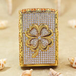 Zippo Gold-Tone Four-Leaf Clover Full Crystal Jacket Lighter