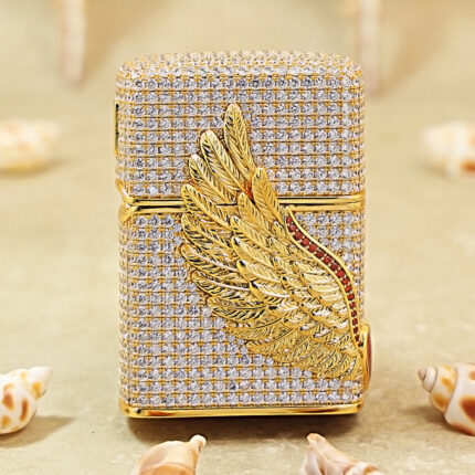 Zippo Gold-Tone Angel Wings Full Crystal Jacket Lighter