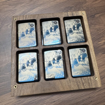 Walnut wood 6-lighter collectible display case for Zippo lighters