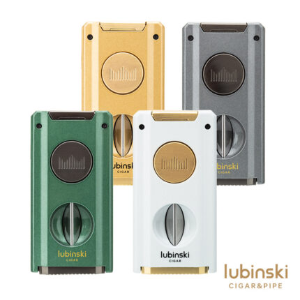 LUBINSKI 4-in-1 dual-jet cigar lighter with V-cutter and punch