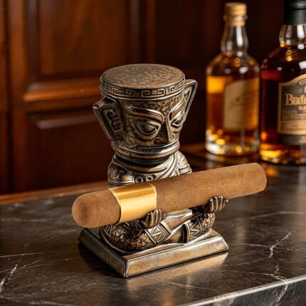 CigarLoong CS-012 ceramic figure cigar rest holding a cigar in a lounge setting