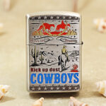 Western cowboy silver Zippo Armor lighter with original packaging