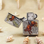 Western cowboy figure engraved on the silver Zippo Armor lighter