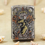 KZ124 winged skeleton clock and skull reverse artwork