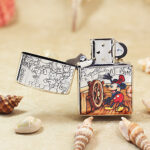 Engraved character detail on the Mickey Mouse Zippo case