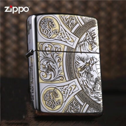 High-polish chrome Zippo Armor lighter with Four Horsemen engraving