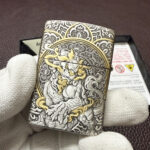 Open Zippo lighter view with the Guanyin decorated Armor case