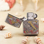 Battle armor detail within the engraved Zhao Yun Zippo artwork