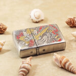 Smoked-silver texture and engraved ornament on the Zhao Yun Zippo case