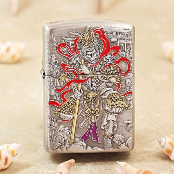Zippo Armor Smoked Silver With Lacquer Art The Monkey King Lighter