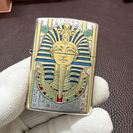 Silver-plated Zippo Armor Egyptian pharaoh lighter with gold inlay