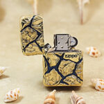 Zippo etched brass Cracked Stone inlay jacket lighter - view 3