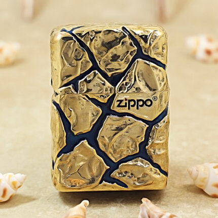 Zippo etched brass Cracked Stone inlay jacket lighter