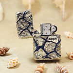 Zippo Etched Silver-Tone Cracked Stone Inlay Jacket Lighter – alternate view 2