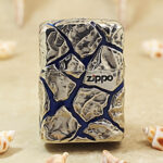 Zippo Etched Silver-Tone Cracked Stone Inlay Jacket Lighter