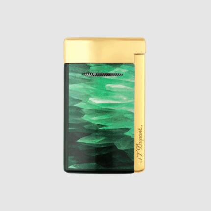 S.T. Dupont MiniJet Geode Green and Gold lighter front view 010836