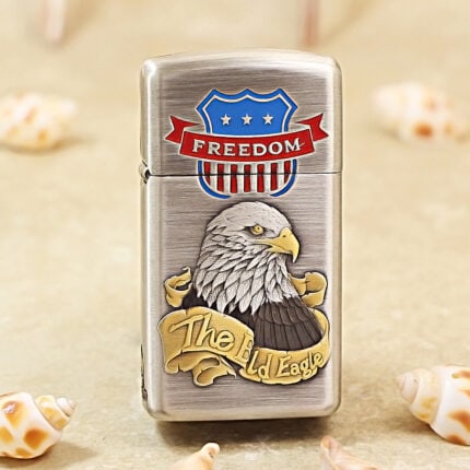 Zippo Slim American eagle lighter with a silver-plated decorative jacket