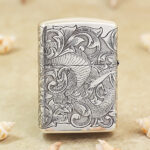 Silver-finish Zippo Armor five-side dragon engraved lighter – gallery detail 1