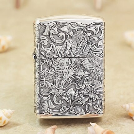 Zippo Armor Silver-Finish Lighter with Five-Side Dragon Engraving