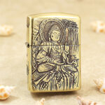 Zippo Armor High-Polish Brass Lighter with Buddha Engraving