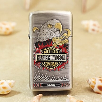 Zippo Slim silver Harley-Davidson eagle jacket lighter, front view