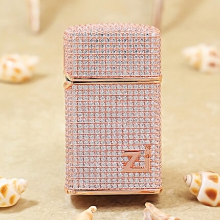 Zippo Slim rose gold-tone full-crystal logo jacket lighter, front view