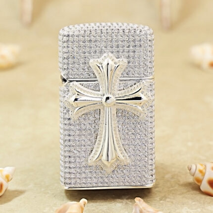 Zippo Slim full-crystal Gothic cross jacket lighter, front view