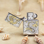 Open Zippo Armor dragon lighter showing the windproof insert