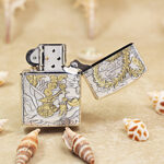 Open Zippo Armor phoenix lighter showing the reverse artwork