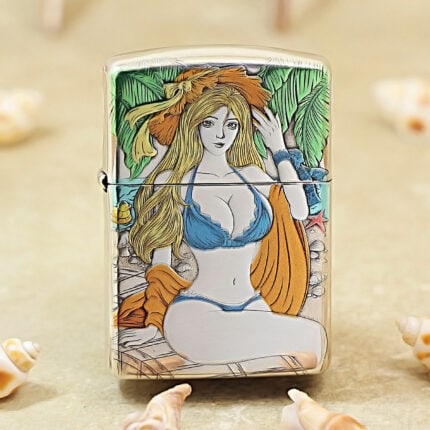 Zippo Armor high-polish beach pin-up artwork lighter, front view