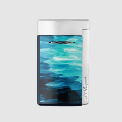 S.T. Dupont MiniJet Geode Blue and Chrome lighter front view 010835