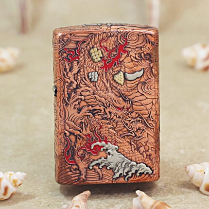 Zippo copper-tone engraved Dragon and Phoenix jacket lighter