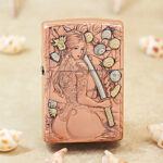Zippo copper-tone engraved Female Samurai jacket lighter