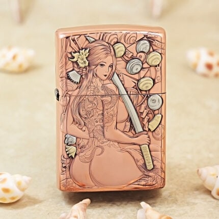 Zippo copper-tone engraved Female Samurai jacket lighter