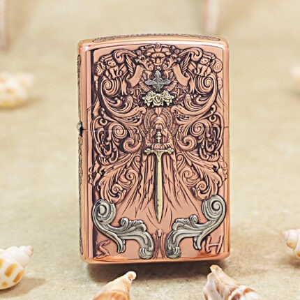 Zippo copper-tone engraved Sword of Judgment jacket lighter