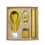 LUBINSKI LB-TZ-6 vintage brass four-piece cigar gift set with ashtray, cutter, lighter and cigar tube