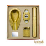 LUBINSKI LB-TZ-6 vintage brass four-piece cigar gift set with lighter cutter portrait ashtray and cigar tube