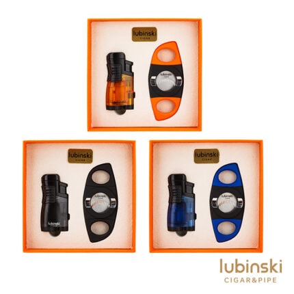 LUBINSKI YJA-80014 two-piece cigar gift set with triple-jet lighter and stainless steel cutter