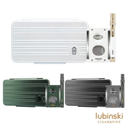 LUBINSKI YJA-80023 metallic grey travel cigar gift set with aluminum case lighter and cutter