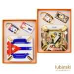 LUBINSKI YJA-80024 Cuban Flag cigar gift set with lighter cutter and ceramic ashtray