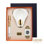 LUBINSKI YJA-80027 white three-piece cigar gift set with lighter cutter and ceramic ashtray