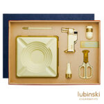 LUBINSKI YJA-80031 ivory white six-piece cigar accessory gift set with ashtray lighter cutter mouthpiece and magnetic cigar rest