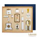LUBINSKI YJA-80032 pearl white ten-piece luxury cigar accessory gift set with lighters cutters ashtray and cigar tube